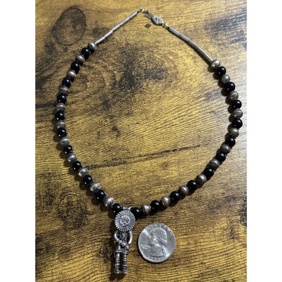 Vintage Sterling Silver Native American Bead Necklace With Sun Kachina Pendant - Picture 4 of 10